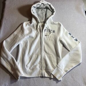 Y2K Abercrombie‎ Fitch Womens White Full Zip Hoodie Sweatshirt NY 1992 Size L